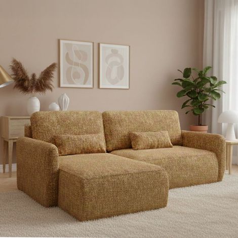 Sofá Cama con Chaiselongue Pagno, Almacenaje, Reclinable, Reversible, 207x148 cm Amarillo Mostaza (1/5)