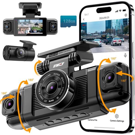 IIWEY N5 4 Channel Dash Cam 360° Vue, 1080P Avant et Arrière Inside, Left Right Dash Caméra pour voitures, 8 IR Lamps Nuit Vision, 5 (1/5)