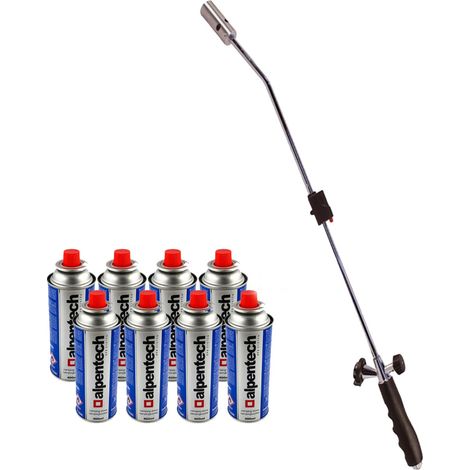 Désherbeur thermique gaz – Brûleur piézo avec flamme réglable jusqu'à 1200°C – Inclus 8 recharges gaz 250g – Pour désherbage naturel – Alpentech