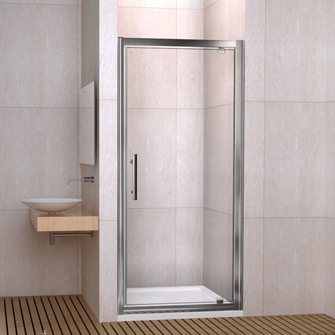 Aica Sanitaire – Porte de douche 90x185 cm – Porte pivotante en niche – Verre securit 6mm – Montage facile gauche/droite – Étanchéité optimale