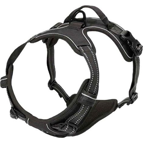 Harnais pour chien / Gilet-harnais pour chien - Harnais-harnais souple, résistant et anti-traction avec bande réfléchissante ajustable - Noir - Taille L - Tour de poitrine 61-81 cm (1/5)