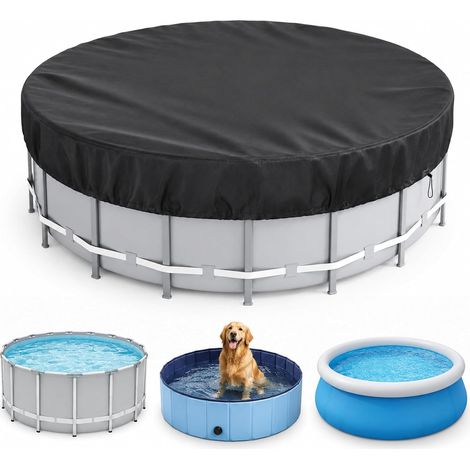 Bâche de piscine ronde Ø 366, 420D - Pour l'été et l'hiver - Pour piscine de 320 à 360 cm de diamètre - Étanche - Protection UV - Avec cordon de serrage et ancrages au sol - Pour piscines (1/5)