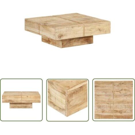 The Living Store Table basse 80x80x28 cm Bois de manguier massif - Table Basse - Meuble Salon - Table En Bois - Table Design - Mobilier Tendance (1/4)