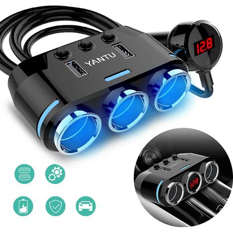 Adaptador de cargador para coche, divisor de encendedor de cigarrillos de 3 tomas