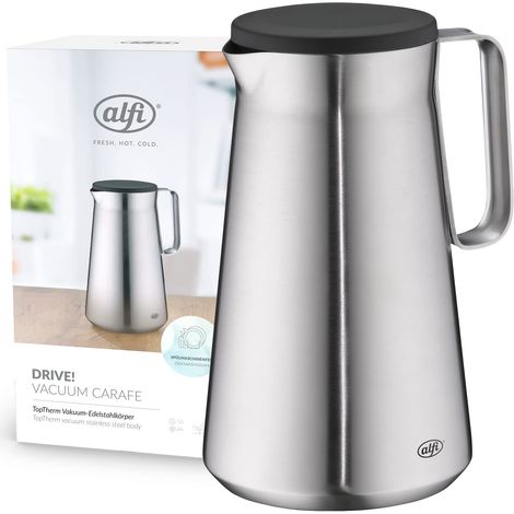 alfi DRIVE 1,0l, velvet black mat, caraffa thermos isolante con doppia parete in acciaio opaco, tiene caldo per 12 ore, freddo per 24 ore, chiusura a vite, ampia apertura, per lavastoviglie,senza BPA (1/5)