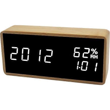 Réveil de chevet, réveil numérique en bois silencieux, luminosité réglable et chargement USB, à poser sur la table de chevet, le bureau ou une étagère. (1/5)