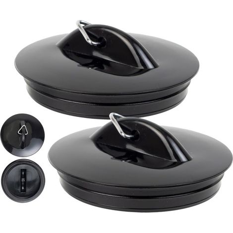 Lotto di 2 Tappo di scarico Universale a 2 pollici, PVC, Nero, Ø 52-53 mm, per Lavabo e Vasca (1/5)