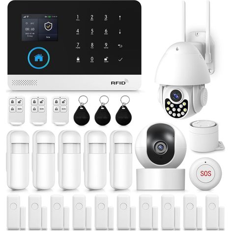 Alarme Maison sans Fil Intelligent WiFi avec Caméra Surveillance Extérieure et Caméra Surveillance Intérieure, Système Alarme Maison 4G