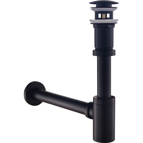 Waschbecken- und Waschtischsiphon mit Waschbeckenabfluss, universeller geruchsneutraler Badezimmersiphon, höhenverstellbar, Click-Clack-Ablauf ohne Überfüllung, mattschwarz
