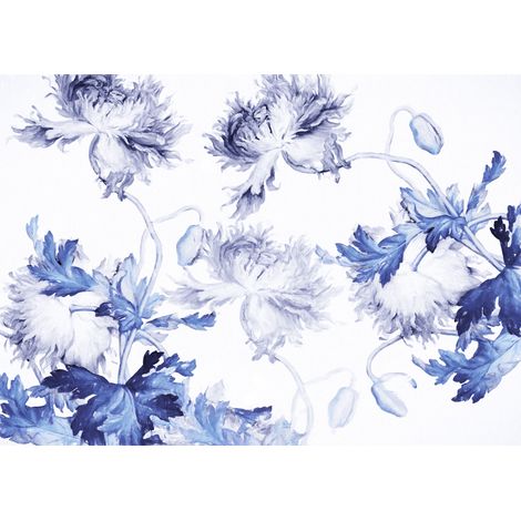 Papier peint panoramique romantique,classique,vintage & retro Silhouettes Bleues (1/4)