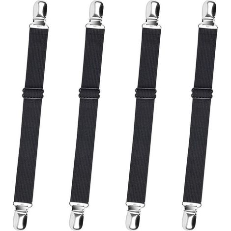 4 tenditori per lenzuola regolabili (da 35 cm a 130 cm)，Fermagli elastici regolabili，Robuste clip per lenzuola，Adatti a tutti i letti e materassi (1/5)