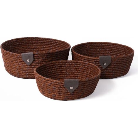 Cestino in ecorattan marrone, Ø26x10 cm (kit da 3)