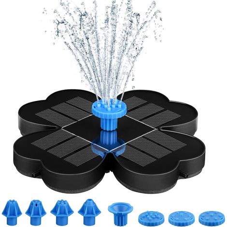 Fontaine solaire 3,5 W, bain d'oiseaux solaire, pompe avec panneau de fleurs, Fontaine Solaire pour Jardins, fontaine d'extérieur solaire avec 8 buses et 4 fixations pour jardin, étang, piscine, bleu (1/5)