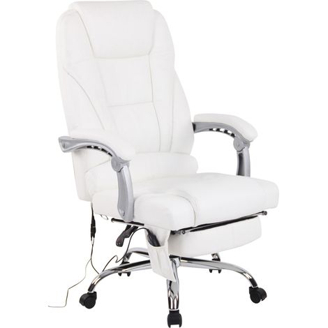 Fauteuil de bureau avec fonction massage et repose-pieds ajustables en véritable cuir blanc 100002576