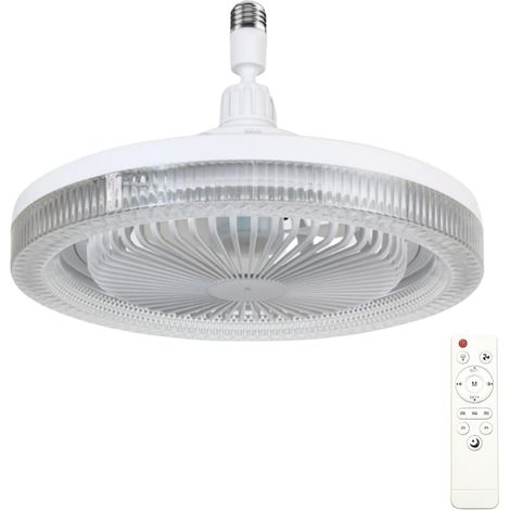 Ventilateur de Plafond LED Silencieux avec Lumière et Télécommande, Plafonnier Dimmable E27, 30W Intégré, 5 Pales, 3 Vitesses, Timing [Classe énergétique F]