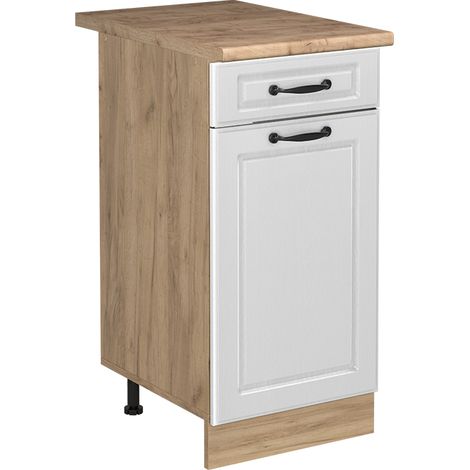 Mobiletto base cucina R-Line, Bianco country/Rovere dorato, 40 cm piano di lavoro Rovere dorato, Vicco (1/5)