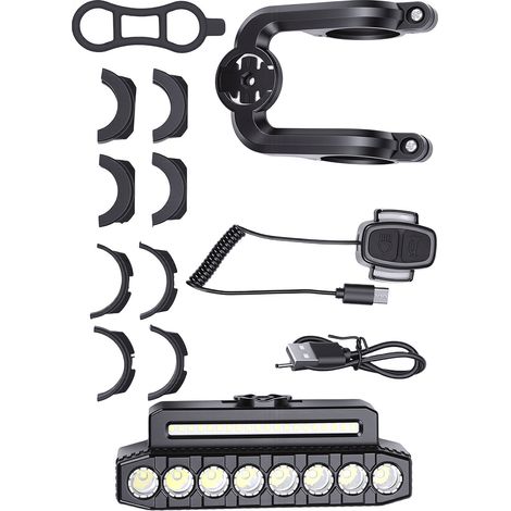 Phare de vélo rechargeable USB 8 LED avec klaxon 130dB étanche IP44 modes éclairage puissant pour cyclisme route VTT (1/5)
