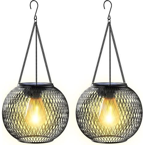 Lanterne Solaire Exterieur Jardin, Lampe Solaire Exterieur 2 Lumière Solaire Exterieur Jardin Suspendues en Métal IP65 Lanterne Solaire Deco Jardin Exterieur pour Cour Balcon Cadeaux [Classe énergétiq