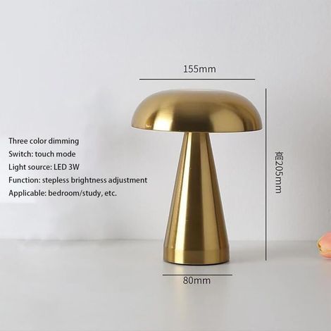 Gold Lampe Champignon,Lumière Champignon Doré,Lampe De Table Rechargeable pour Bureau De Chambre À Coucher,veilleuse À Gradation Tactile avec Fonction De Lampe De Bureau