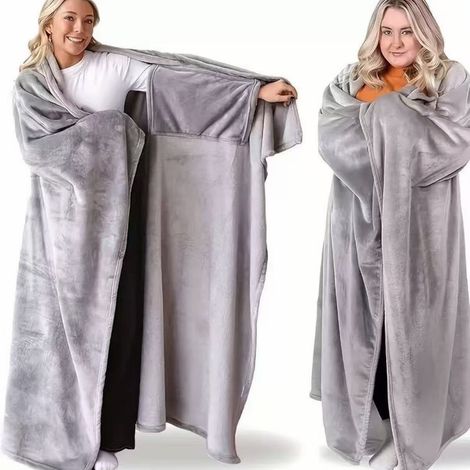 Couverture à Manches Polaire Douce et Chaude, Plaid Enveloppant avec Bras pour Bureau, Dormoir et Maison, Taille 170x120 cm, Gris-lsw (1/2)