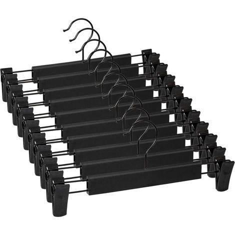 10er-Pack Hosenbügel, Rockbügel mit 2 verstellbaren, rutschfesten Clips zum Aufhängen von Hosen, Socken und Röcken – Schwarz (1/4)