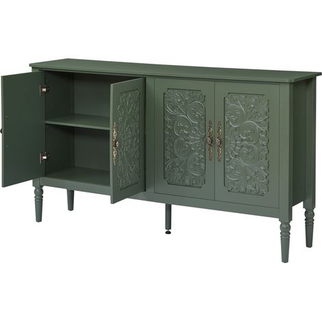 Credenza vintage verde con intagli in rilievo, grande spazio contenitivo e angoli arrotondati (1/5)