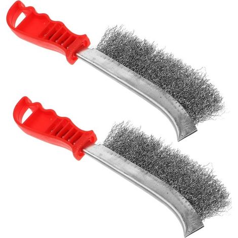 Set di spazzole in acciaio, spazzole metalliche, per la rimozione della ruggine, manico antiscivolo, 2 pezzi, rosse (1/5)