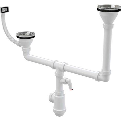 Alca Sifoni - Sifone per due lavelli, diametro 115 mm, a due livelli, con attacco, plastica A456P (1/2)