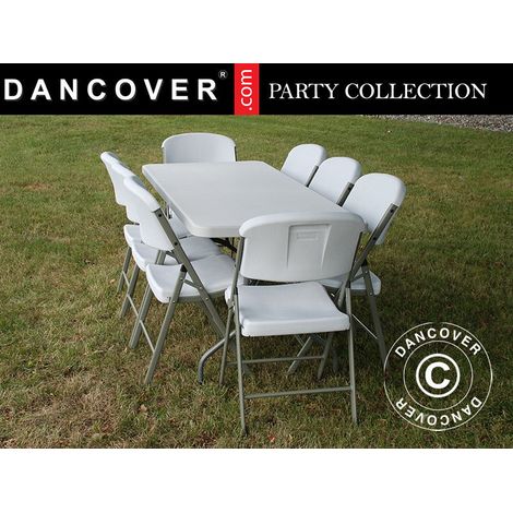 Party package, 1 folding table (240 cm) + 8 chairs, Light grey/White - Dancover (1/2)
