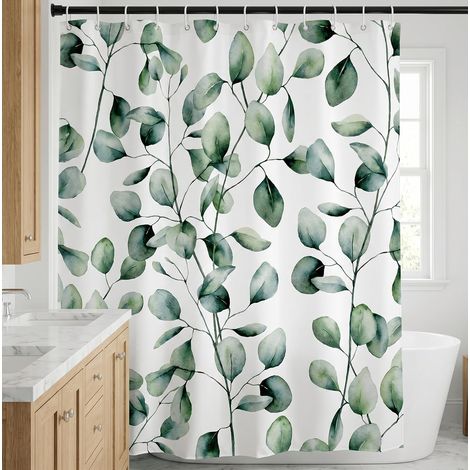 Rideau de douche motif feuilles d'eucalyptus vert anti-moisissure imperméable pour salle de bain baignoire 180 x 180 cm (1/5)