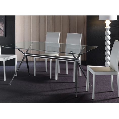 Table de repas en verre trempé et piétement acier chromé Athena-Longueur 180 cm (1/5)