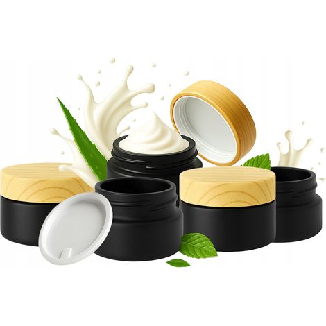 5 vasetti in vetro nero opaco da 5 g per campioni di creme, balsami e cosmetici. (1/5)