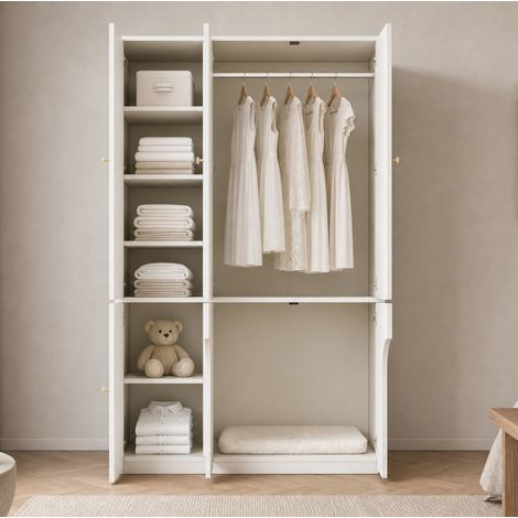 Armario 3 puertas con barra de colgar, nicho en arco, 120 x 50 x 200 cm, blanco OKMYHOME (1/5)