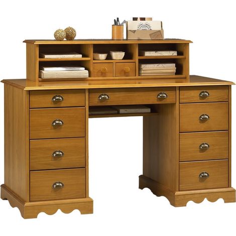 Bureau Ministre Pin Miel Style Anglais 11 Tiroirs 5 Niches L 137.5 H 99.7 P 58.3 cm (1/5)
