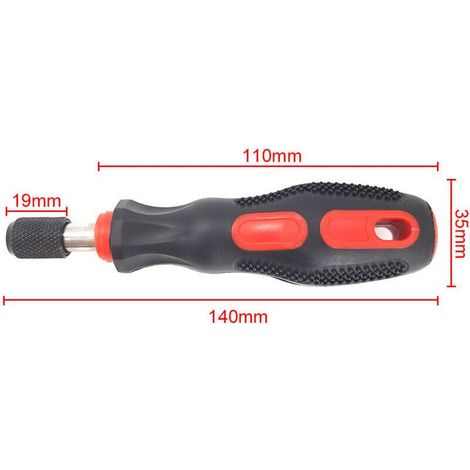 Porte-embouts magnétique 1/4" (6.35 mm) à manche court avec poignée confort TPR/PP, compatible tournevis et outils de précision, couleur rouge (1/4)