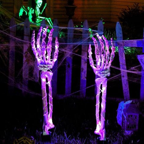 Scheletro decorativo di Halloween，46 cm，braccia di scheletro realistiche a LED，luce scheletro di Halloween impermeabile，adatto per giardino (1/2)