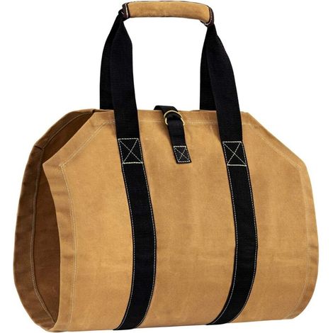 SABIR Sac de transport de bûches en toile cirée durable, accessoires de cheminée extra large avec poignées pour le camping De La Direction Sac De Bois De Chauffage et Log Tote pour Cheminées 1 pièce (1/5)