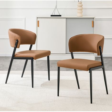 Sedia da pranzo moderna imbottita in PU, schienale ergonomico, struttura in metallo, marrone (1/5)