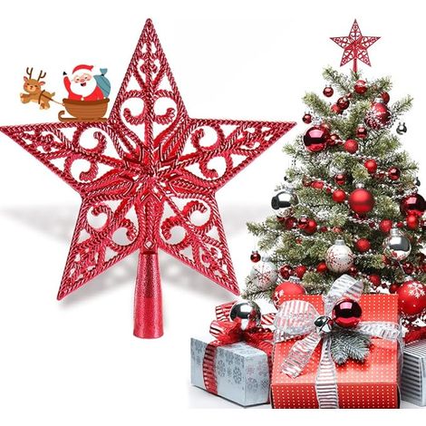 Étoile de Sapin de Noël Rouge 20 cm – Sommet d’Arbre Vintage Creux en Plastique Léger – Décoration Classique de Noël (1/5)
