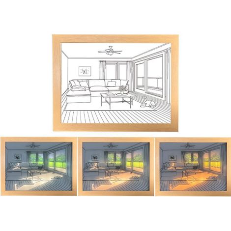 Grand tableau lumineux tricolore pour le salon, la table de chevet, la veilleuse, et représentant un chien prenant un bain de soleil. (1/5)
