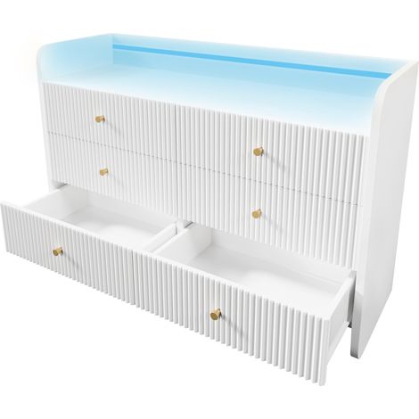 Credenza con illuminazione LED e 6 cassetti 120x40x75 cm bianca HOMVRA (1/5)