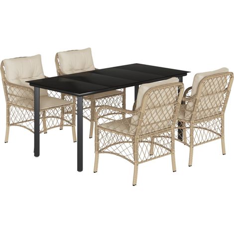 Maison Exclusive - 5-tlg. Garten-Essgruppe mit Kissen Beige Poly (1/5)