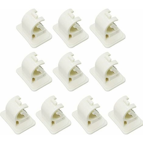 Juego de 10 ganchos autoadhesivos para barras de cortina, no requieren perforación, soporte de fijación para barras, para toallas, cortinas y abrigos. (1/5)