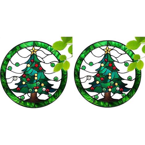 Bunter Weihnachtsbaum-Sonnenfänger, Acryl-Scheibenanhänger, bemalt