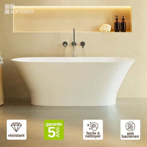 Baignoire îlot en minéral composite Design – Blanc Brillant, L157 x l69 x H55 cm – GLIT LAVABERG (1/5)