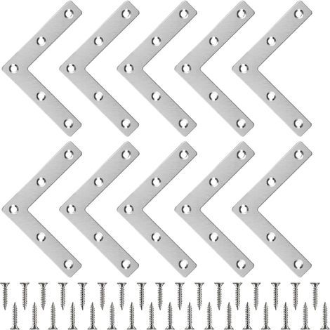 10 Pcs Equerre Plate Équerre Angle en Forme de L Connecteur Métallique Plat + 50 Vis Connecteurs d'Angle en Acier Inoxydable Equerre Fixation Plate 808015mm pour Fixation Meuble Menuisier Chais (1/5)