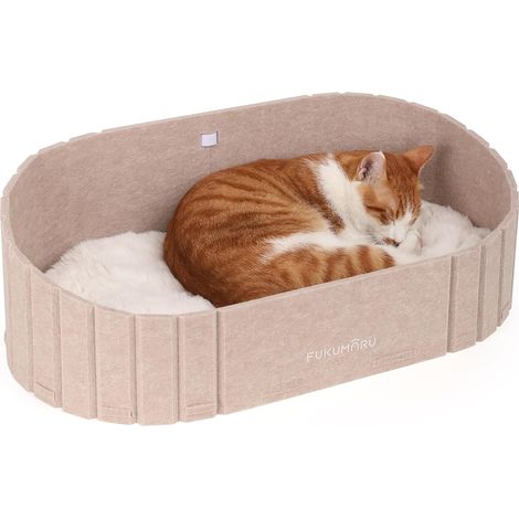 1 - Lit Pour Chat - Maisonette En Feutre - Coussin En Fausse Fourrure - Design Ergonomique Et Anti-Dérapant - Intérieur - Camel - 61x34cm (1/5)