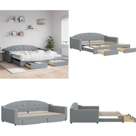 vidaXL Tagesbett Ausziehbar mit Schubladen Hellgrau 100x200 cm Stoff (1/5)