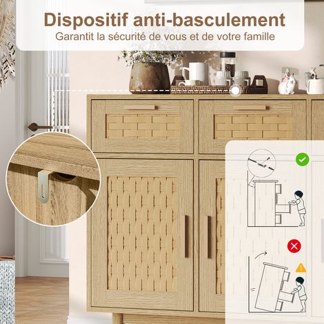 Buffet Moderne en Bois avec 3 Tiroirs et 3 Porte - Meuble de Cuisine, Buffet Armoire - pour Salon ou Chambre, 108 x 40 x 80 cm (Noir)
