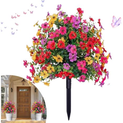 Künstliche Petunien, 56 cm, mit Stäben, UV-beständig, Packung mit künstlichen Blumen für die Außendekoration (1/5)